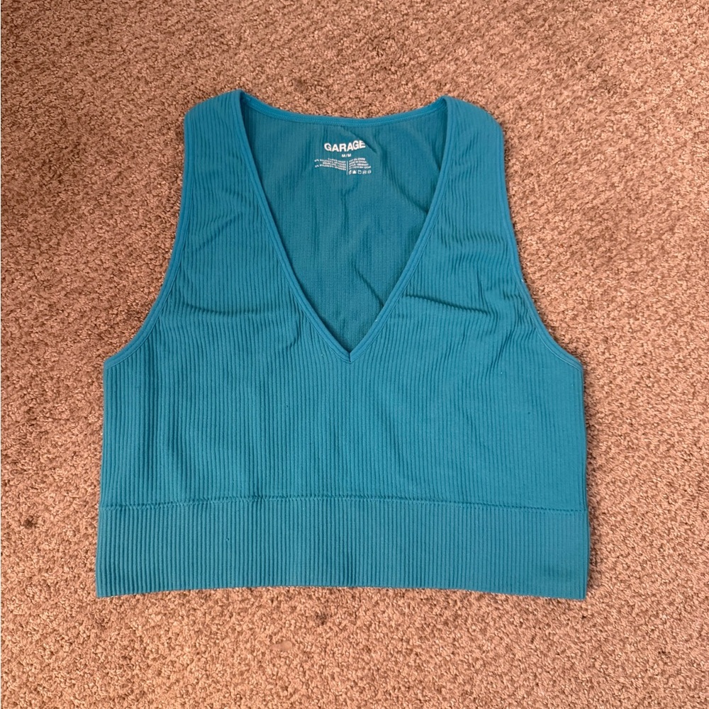 Garage Blue Fitted Sleeveless Crop Tank Top